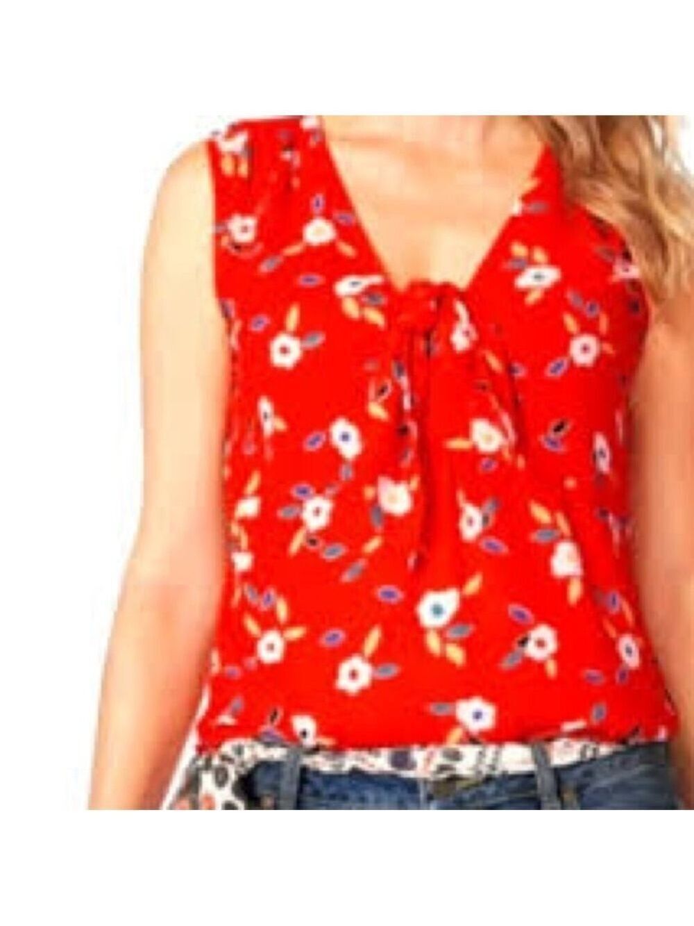 Cabi Floral Red Sleeveless Top Sz XS